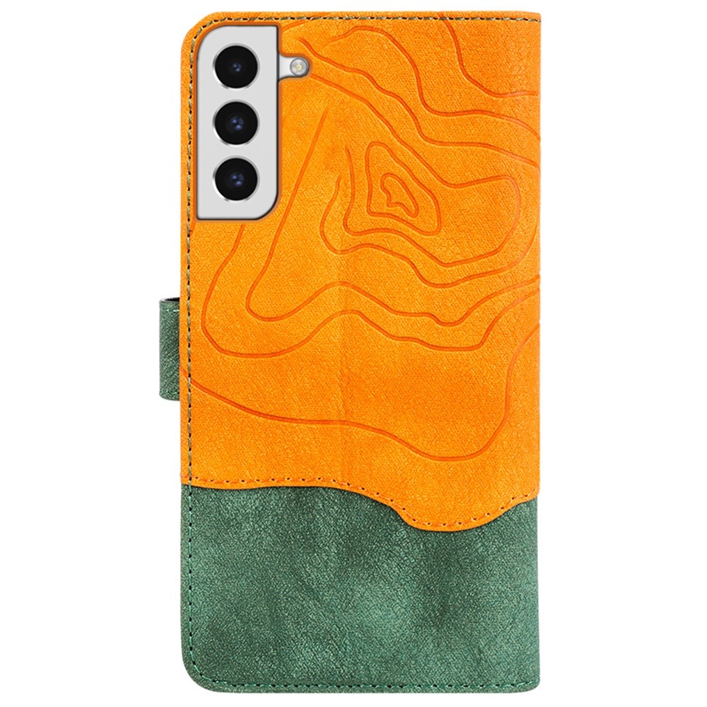 For Samsung Galaxy S21 4G / 5G Folio Flip Color Splicing Wood Texture Phone Cover Leather Anti-shock Magnetic Wallet Style Case with Stand - Green-8