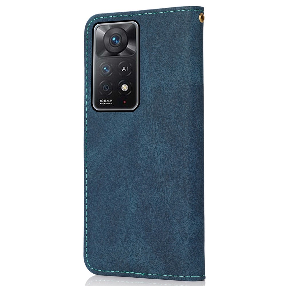 For Xiaomi Redmi Note 11 Pro 5G (Qualcomm) / Note 11 Pro 4G (MediaTek) Color Splicing PU Leather Case Wallet Stand Phone Protective Cover with Wrist Strap - Blue / Green-6