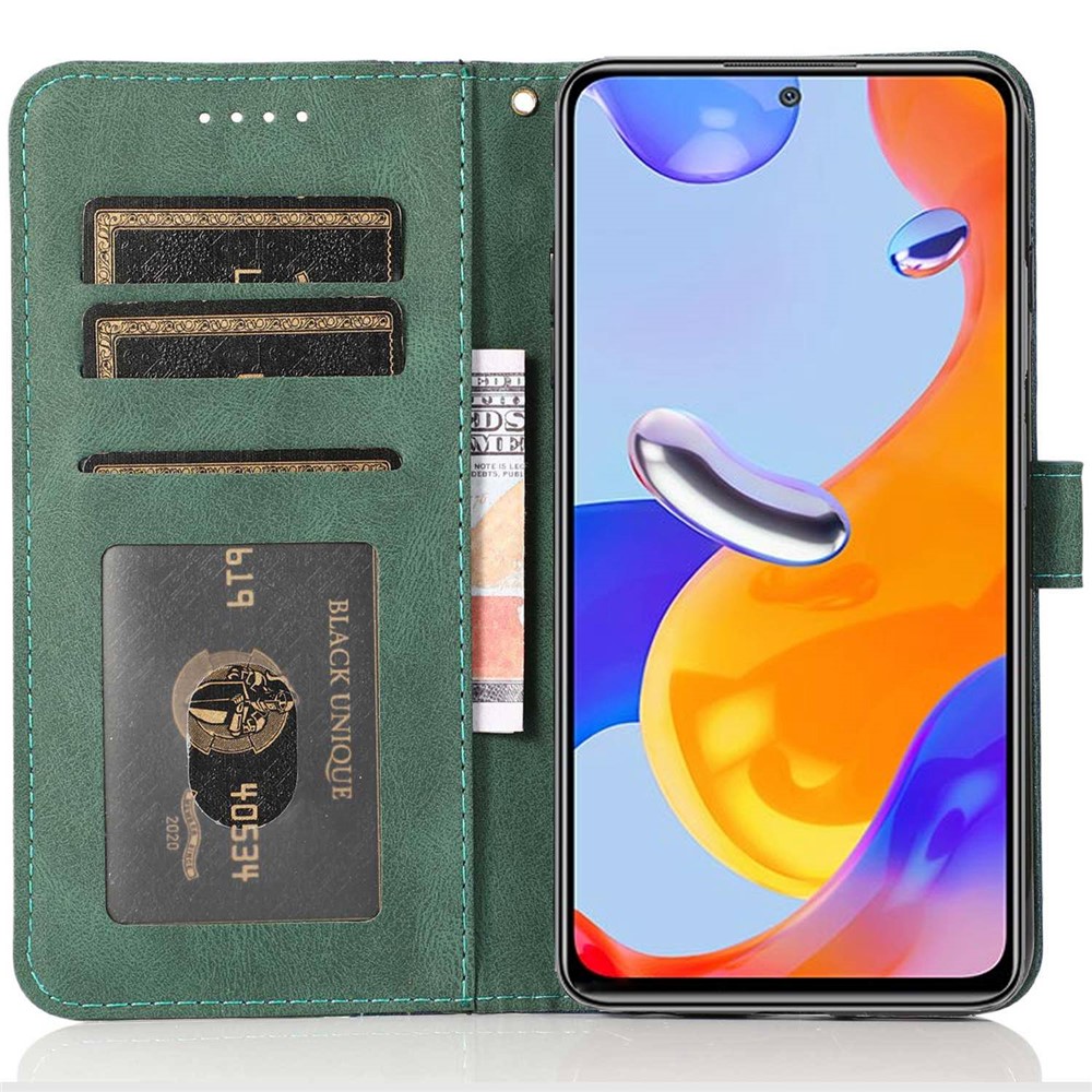 For Xiaomi Redmi Note 11 4G (Qualcomm) / Note 11S 4G Stand Wallet Case Color Splicing PU Leather Magnetic Clasp Phone Cover with Wrist Strap - Blue / Green-2