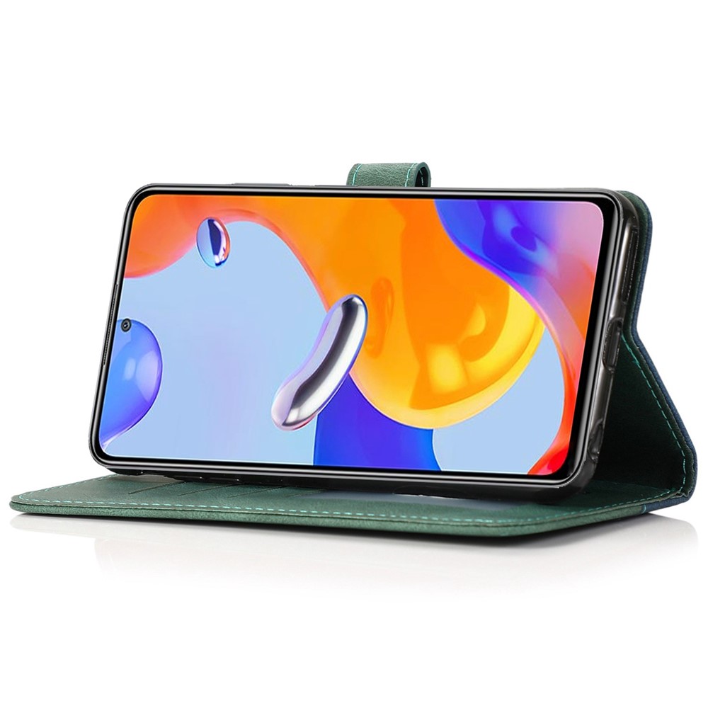For Xiaomi Redmi Note 11 4G (Qualcomm) / Note 11S 4G Stand Wallet Case Color Splicing PU Leather Magnetic Clasp Phone Cover with Wrist Strap - Blue / Green-3