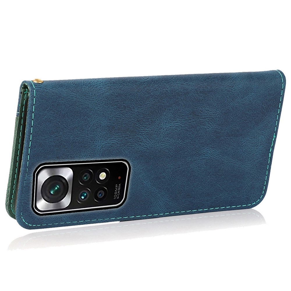 For Xiaomi Redmi Note 11 4G (Qualcomm) / Note 11S 4G Stand Wallet Case Color Splicing PU Leather Magnetic Clasp Phone Cover with Wrist Strap - Blue / Green-4