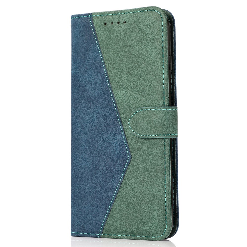 For Xiaomi Redmi Note 11 4G (Qualcomm) / Note 11S 4G Stand Wallet Case Color Splicing PU Leather Magnetic Clasp Phone Cover with Wrist Strap - Blue / Green-5
