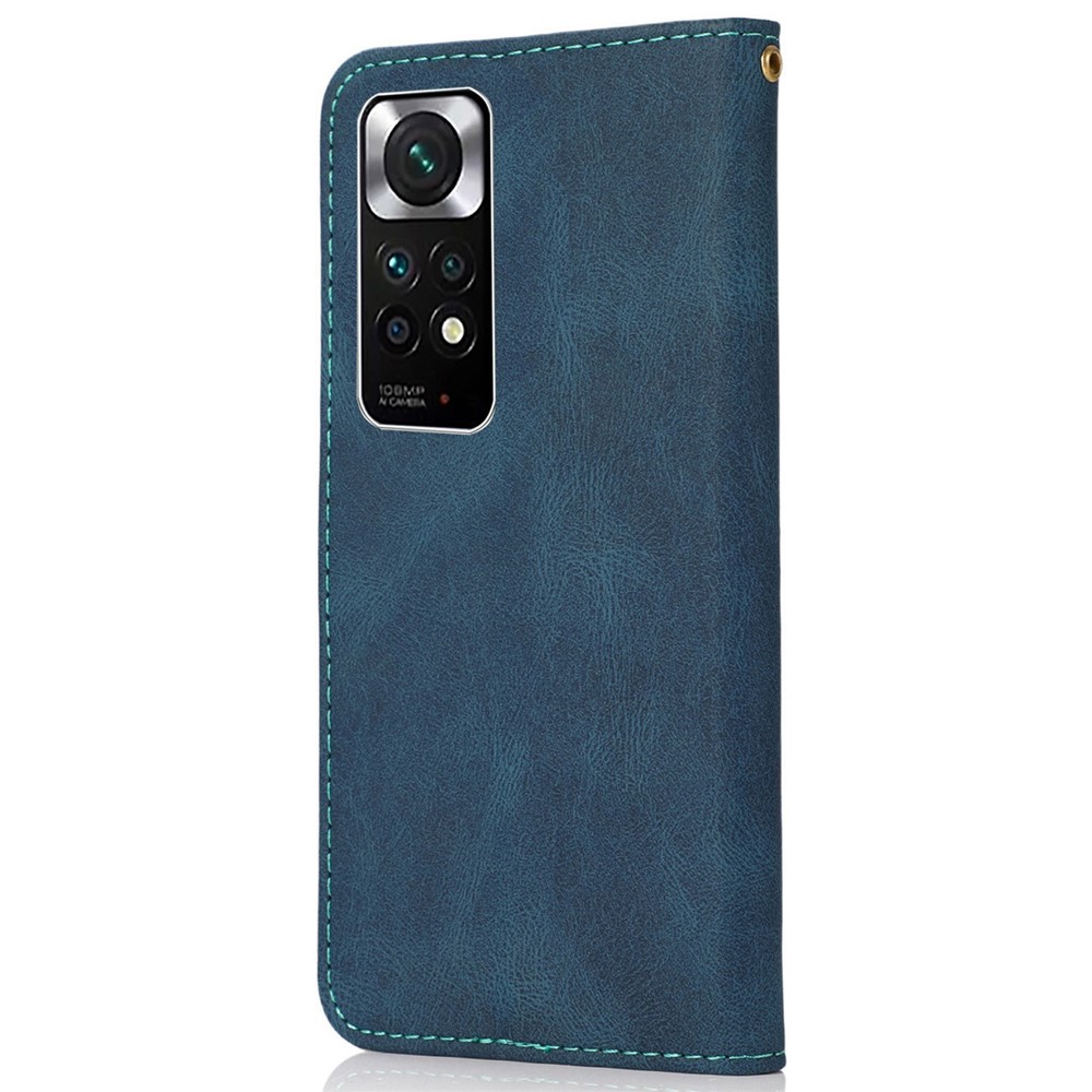 For Xiaomi Redmi Note 11 4G (Qualcomm) / Note 11S 4G Stand Wallet Case Color Splicing PU Leather Magnetic Clasp Phone Cover with Wrist Strap - Blue / Green-6
