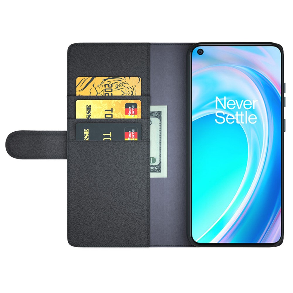 For OnePlus Nord CE 2 Lite 5G Genuine Split Leather Phone Case Magnetic Clasp Wallet Stand Protective Cover - Black-2