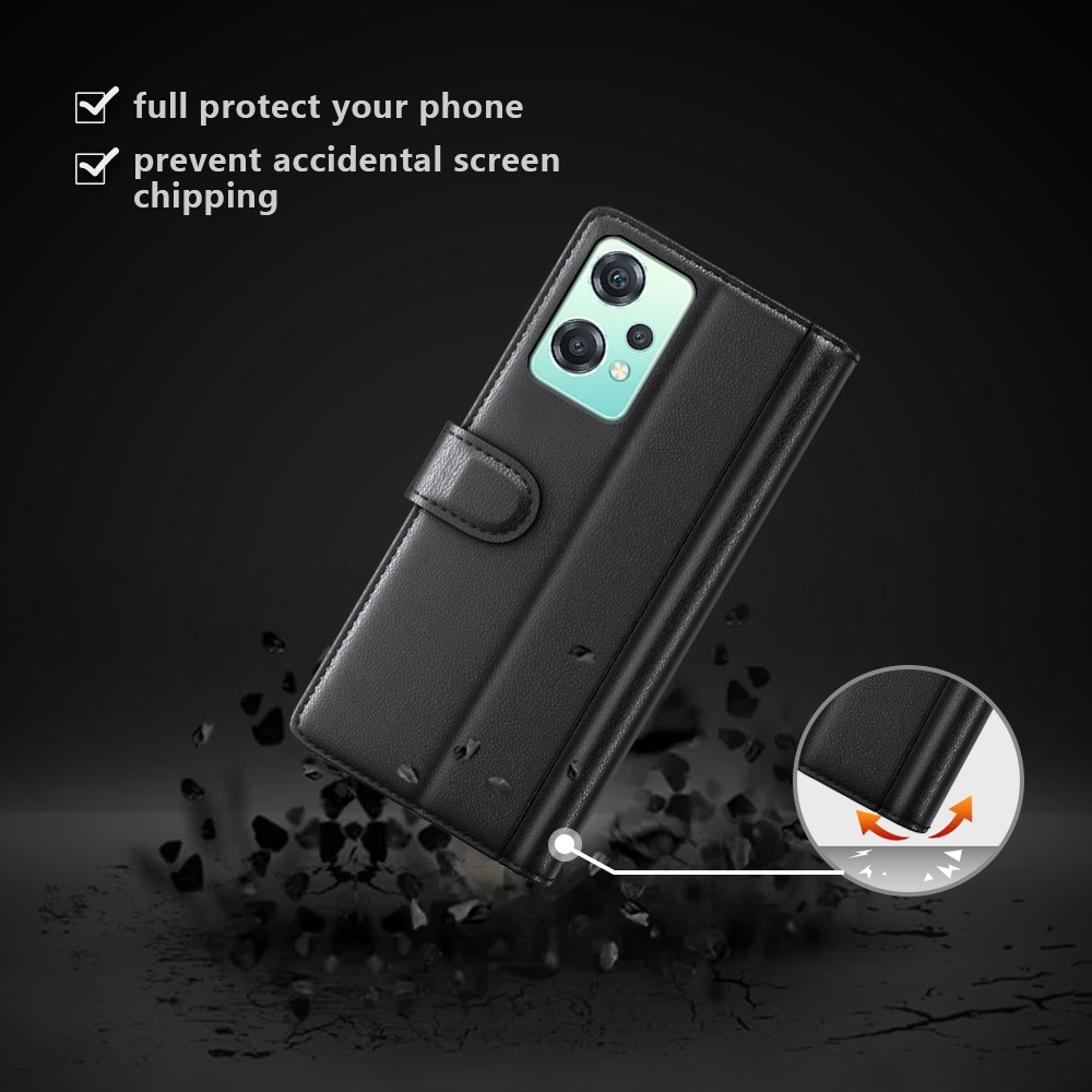 For OnePlus Nord CE 2 Lite 5G Genuine Split Leather Phone Case Magnetic Clasp Wallet Stand Protective Cover - Black-7