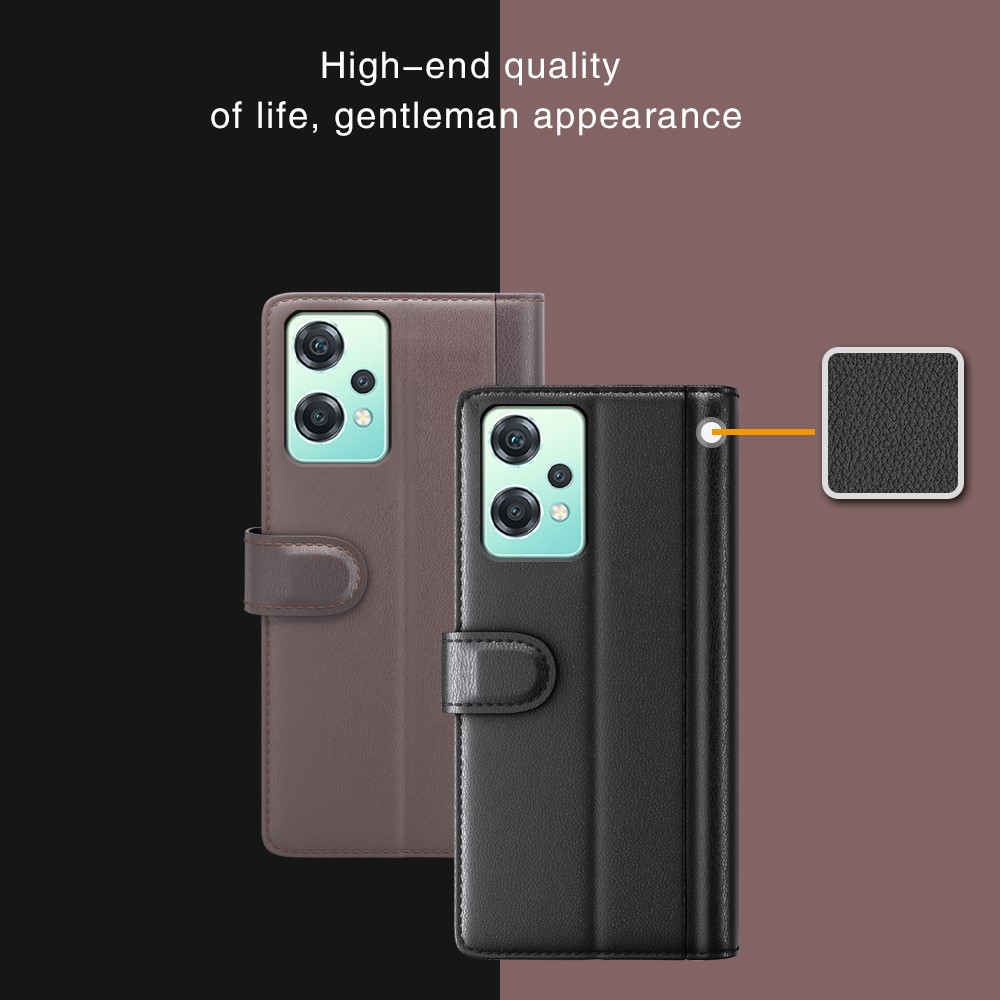 For OnePlus Nord CE 2 Lite 5G Genuine Split Leather Phone Case Magnetic Clasp Wallet Stand Protective Cover - Black-8