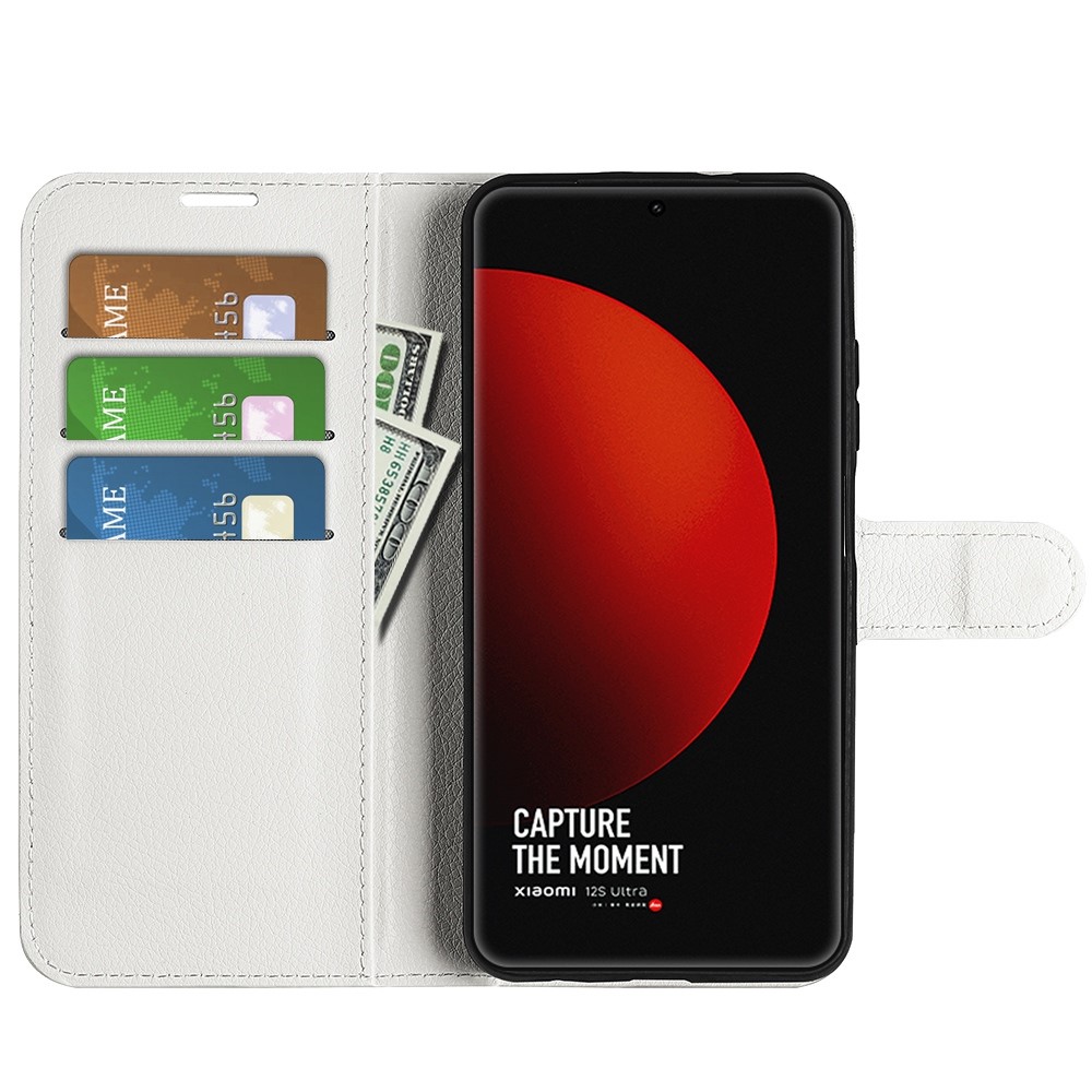 Stand Wallet Leather Phone Case for Xiaomi 12 Ultra, Litchi Texture Folio Flip Anti-scratch Protective Cover - White-2