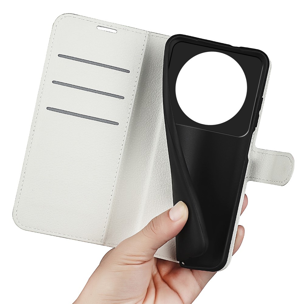 Stand Wallet Leather Phone Case for Xiaomi 12 Ultra, Litchi Texture Folio Flip Anti-scratch Protective Cover - White-4