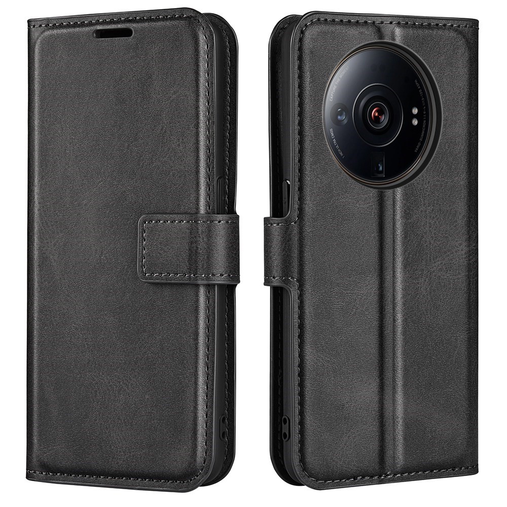Textured PU Leather Case for Xiaomi 12 Ultra, Square Magnetic Clasp Full Protection Wallet Stand Phone Cover - Black-1