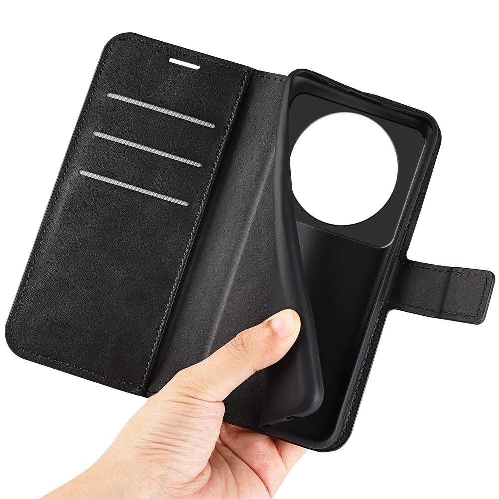 Textured PU Leather Case for Xiaomi 12 Ultra, Square Magnetic Clasp Full Protection Wallet Stand Phone Cover - Black-4