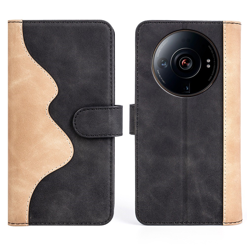 For Xiaomi 12 Ultra Color Splicing PU Leather Phone Anti-wear Case Magnetic Clasp Cover Protector with Stand Wallet - Black-1