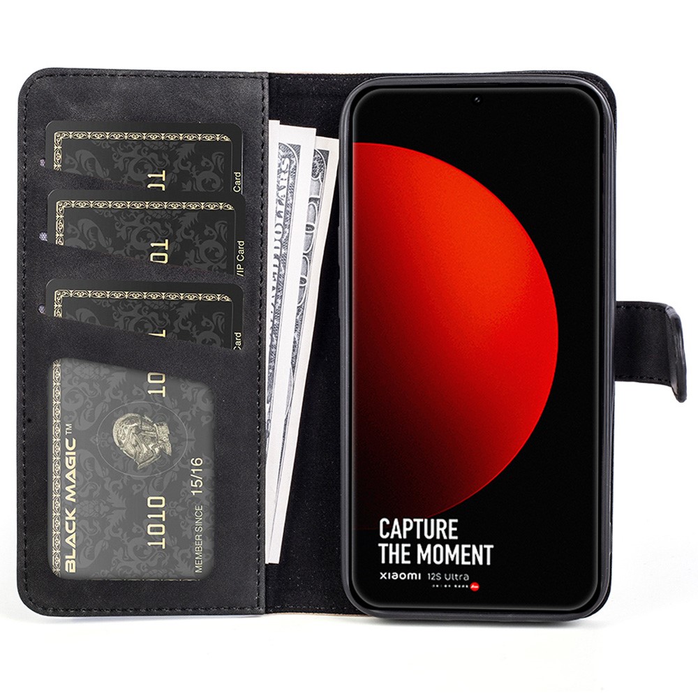 For Xiaomi 12 Ultra Color Splicing PU Leather Phone Anti-wear Case Magnetic Clasp Cover Protector with Stand Wallet - Black-2