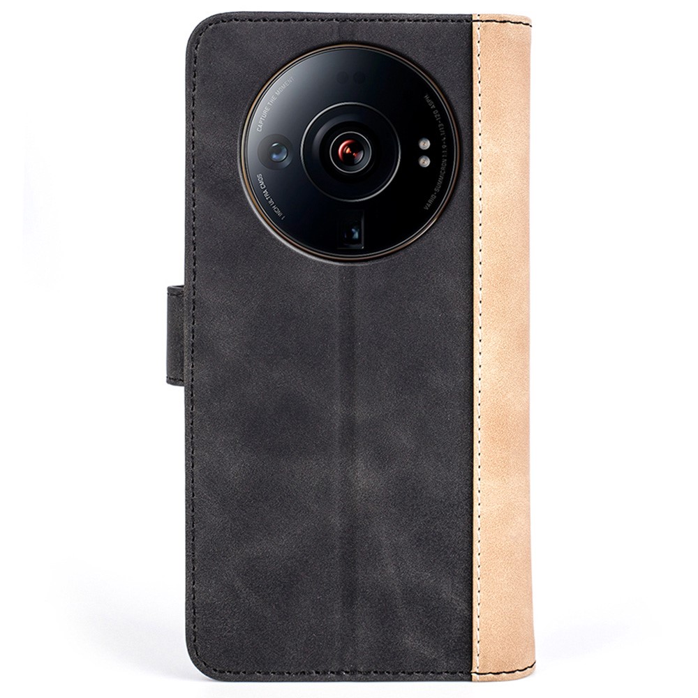 For Xiaomi 12 Ultra Color Splicing PU Leather Phone Anti-wear Case Magnetic Clasp Cover Protector with Stand Wallet - Black-7