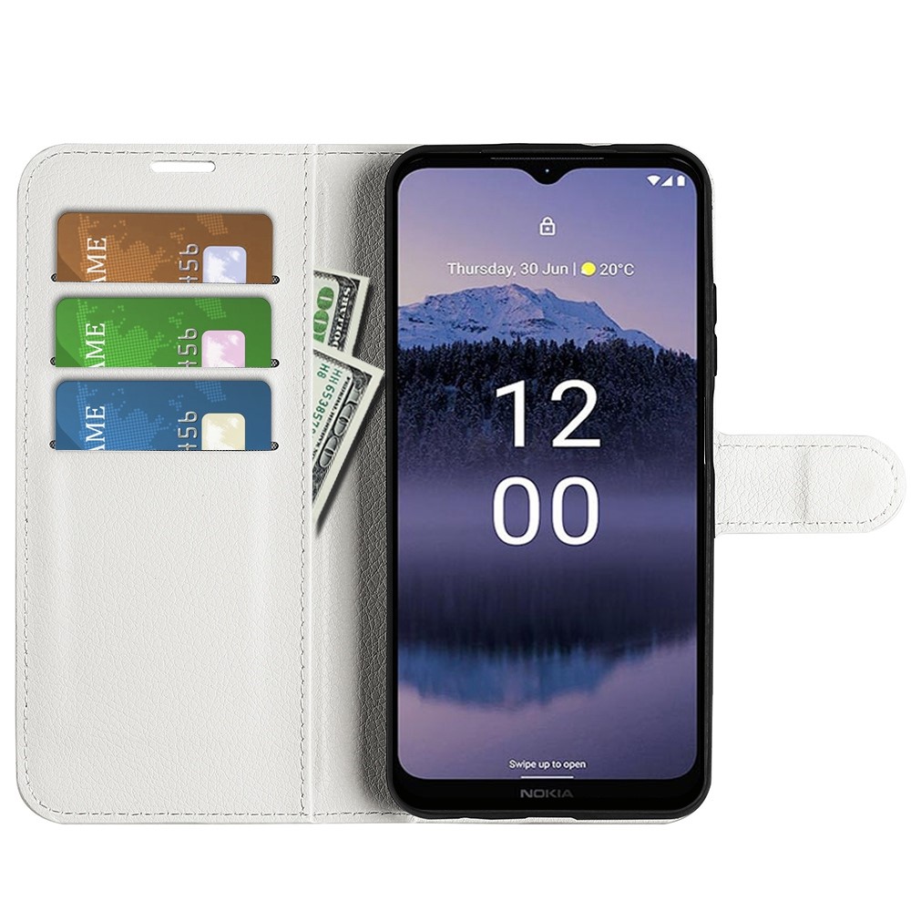 Litchi Texture Wallet Phone Case for Nokia G11 Plus 4G, Viewing Stand PU Leather Drop-proof Folio Flip Cover - White-2