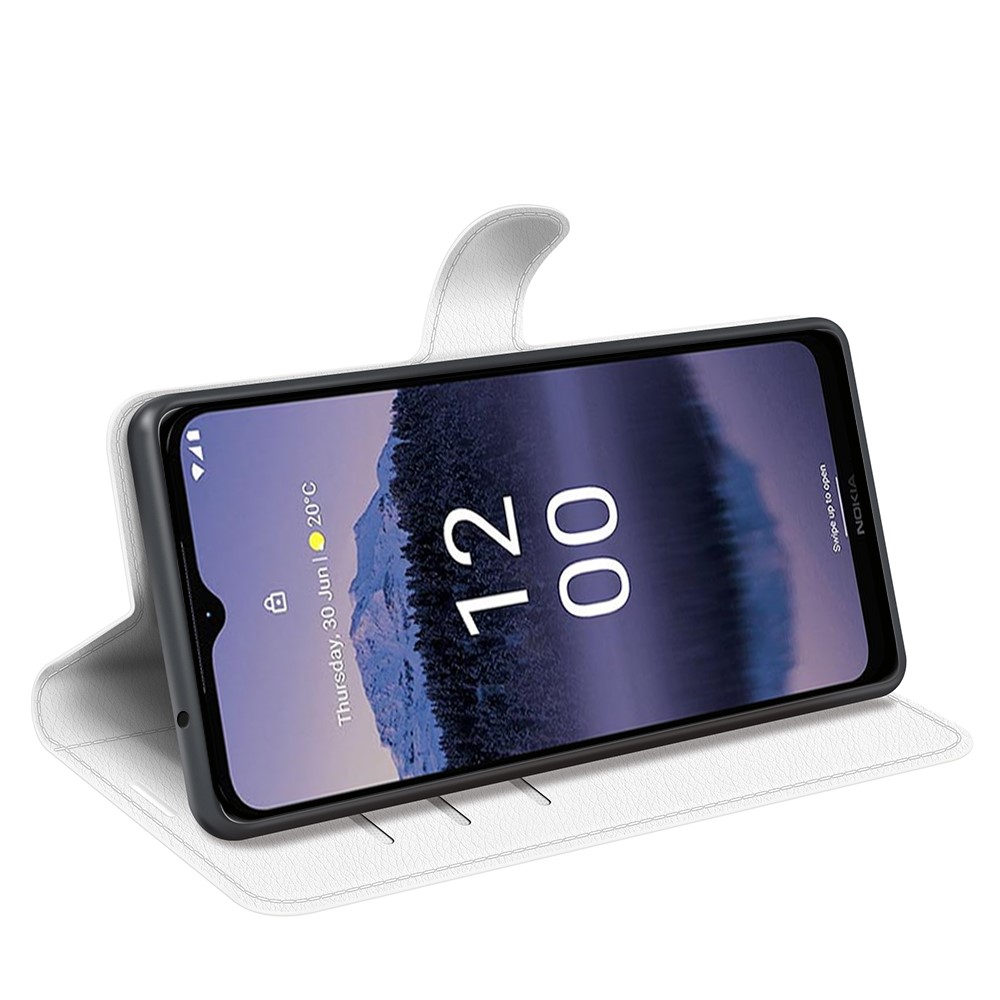 Litchi Texture Wallet Phone Case for Nokia G11 Plus 4G, Viewing Stand PU Leather Drop-proof Folio Flip Cover - White-3