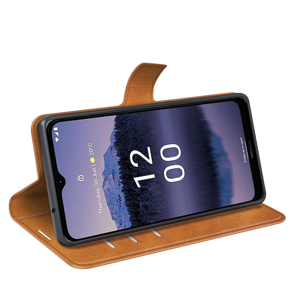 Wallet Stand Phone Case for Nokia G11 Plus 4G, Square Magnetic Clasp Textured PU Leather Anti-drop Protective Cover - Yellow-3