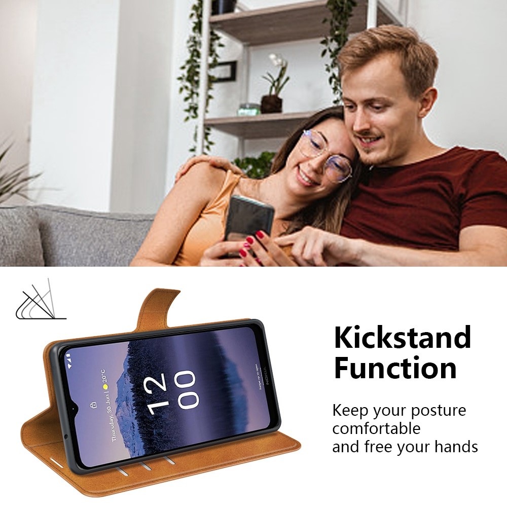 Wallet Stand Phone Case for Nokia G11 Plus 4G, Square Magnetic Clasp Textured PU Leather Anti-drop Protective Cover - Yellow-5
