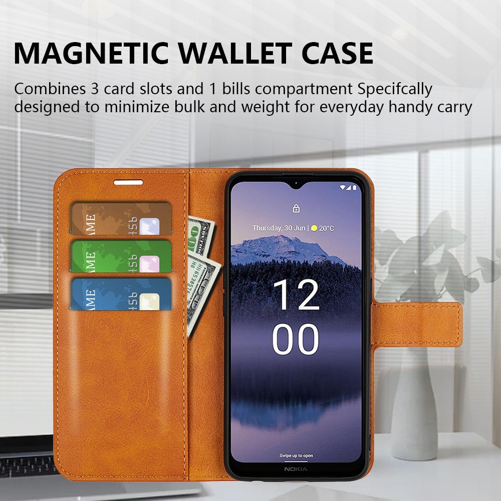 Wallet Stand Phone Case for Nokia G11 Plus 4G, Square Magnetic Clasp Textured PU Leather Anti-drop Protective Cover - Yellow-6