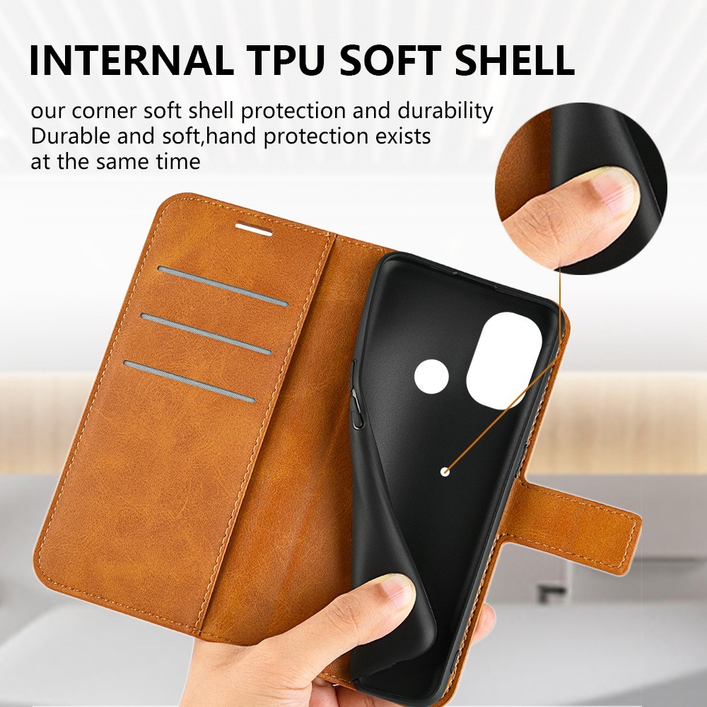 Wallet Stand Phone Case for Nokia G11 Plus 4G, Square Magnetic Clasp Textured PU Leather Anti-drop Protective Cover - Yellow-8