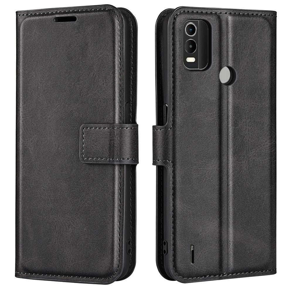 Protective Phone Case for Nokia C21 Plus 4G, Textured PU Leather Square Magnetic Clasp Folio Flip Cover with Wallet Stand - Black-1