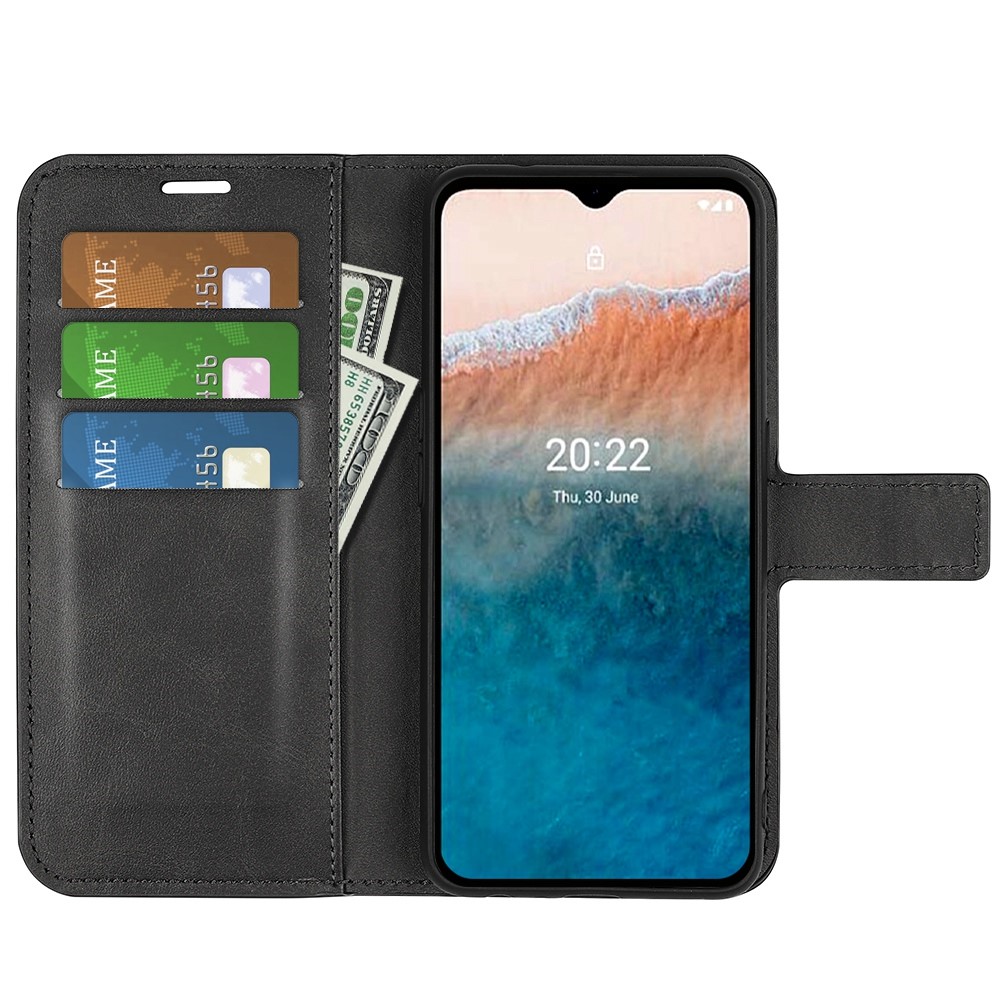 Protective Phone Case for Nokia C21 Plus 4G, Textured PU Leather Square Magnetic Clasp Folio Flip Cover with Wallet Stand - Black-2