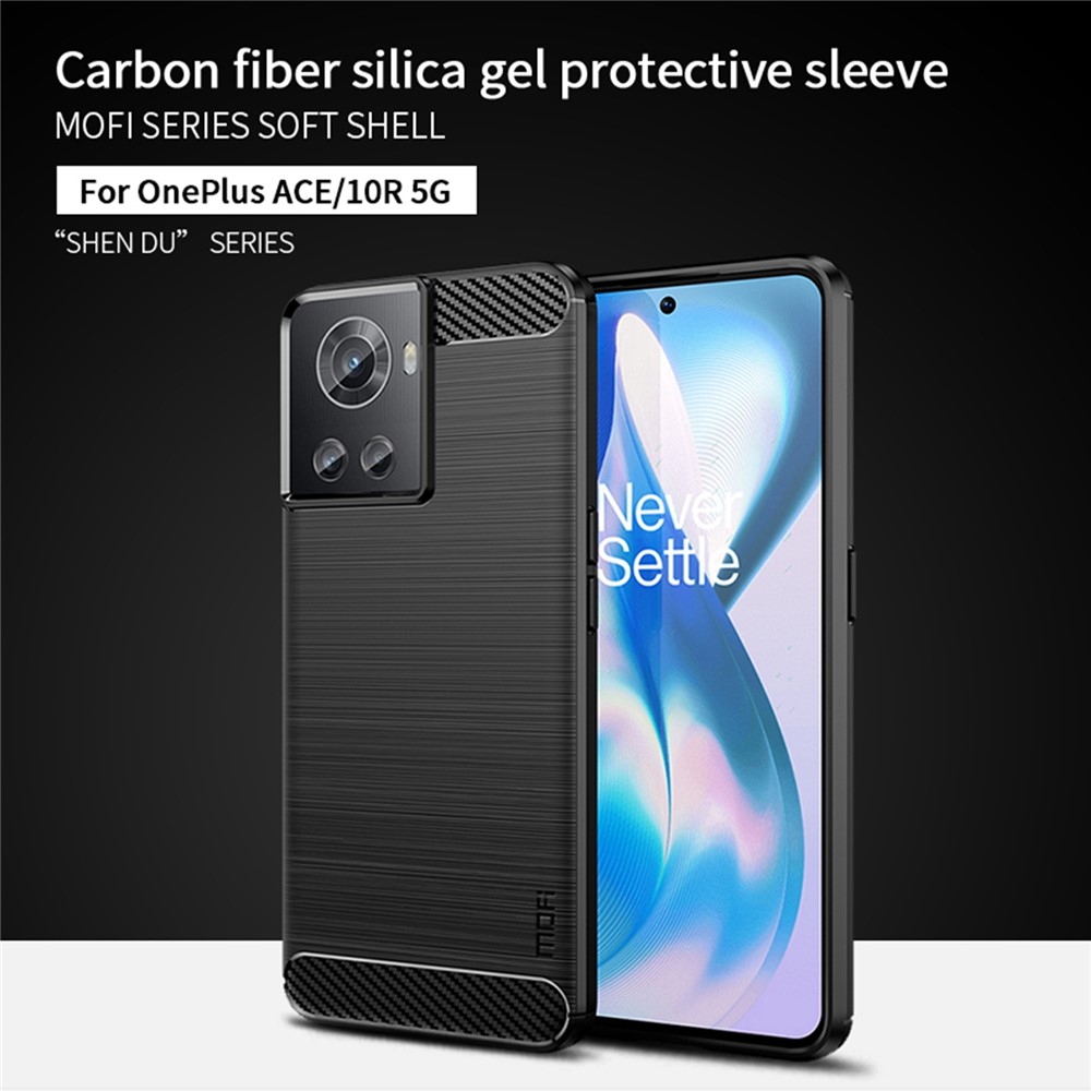 MOFI JK TPU Series-1 for OnePlus Ace 5G / 10R 5G Carbon Fiber Texture Anti-Fingerprint Case Soft TPU Brushed Surface Protective Cover - Black-3