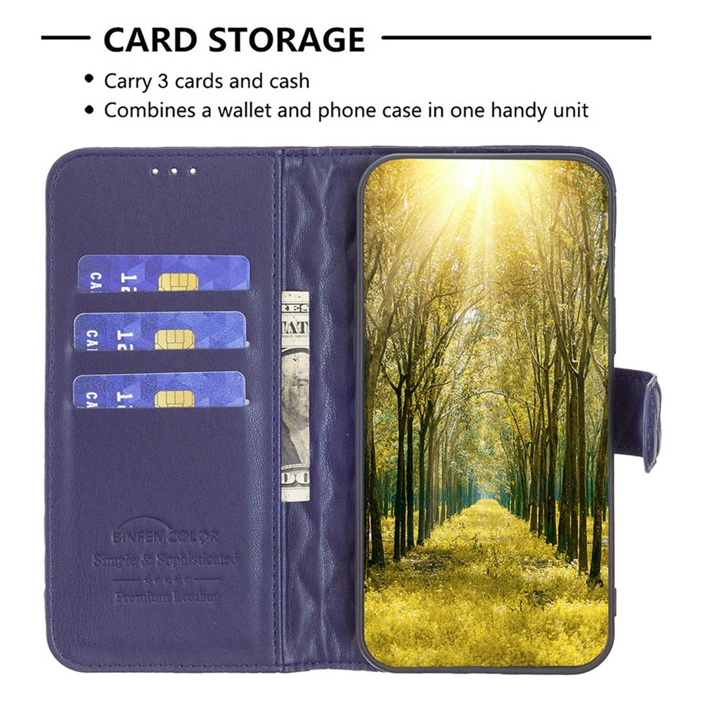 BINFEN COLOR Stand Wallet Leather Case for Realme 9 Pro+ 5G, BF Style-14 Imprinted Rhombus Pattern Matte Phone Cover - Blue-2