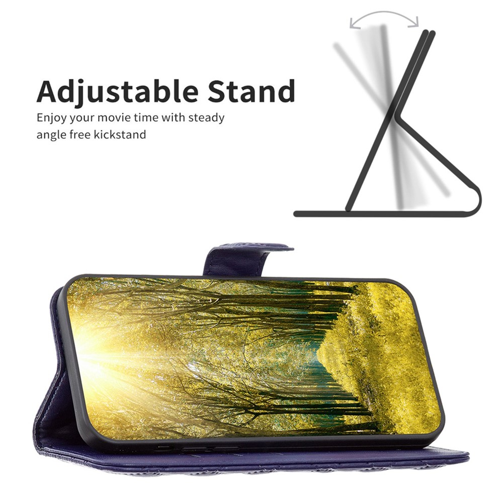 BINFEN COLOR Stand Wallet Leather Case for Realme 9 Pro+ 5G, BF Style-14 Imprinted Rhombus Pattern Matte Phone Cover - Blue-3