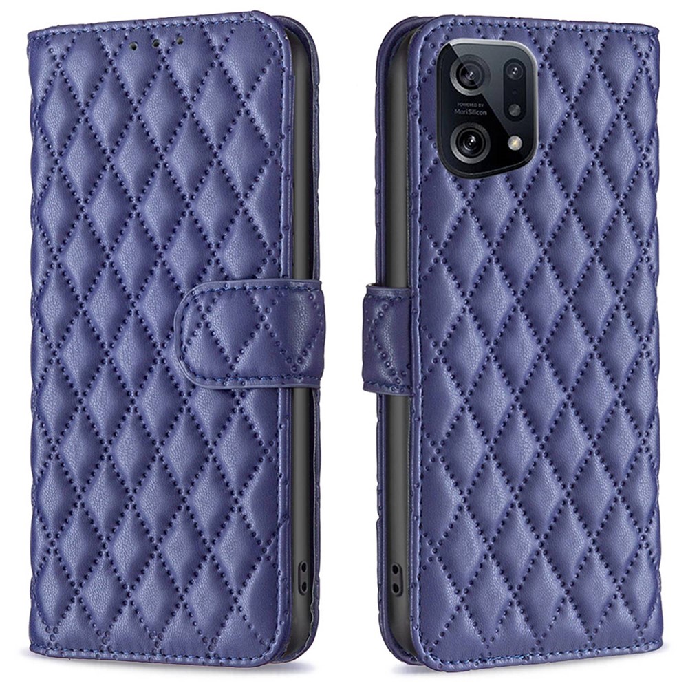 BINFEN COLOR For Oppo Find X5 Imprinted Rhombus Pattern Phone Case, BF Style-14 Matte Leather Stand Wallet Cover - Blue-1