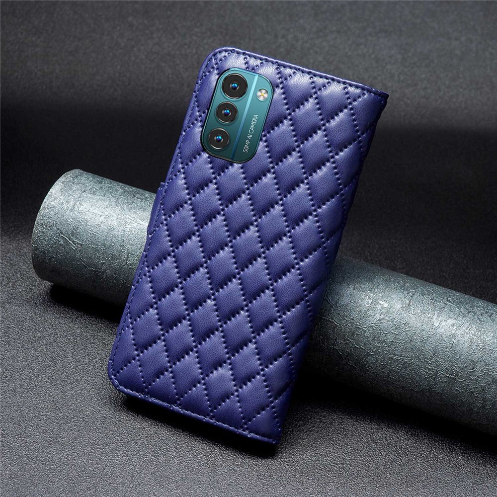 BINFEN COLOR For Nokia G11 / G21 BF Style-14 Imprinted Rhombus Pattern PU Leather + TPU Shockproof Matte Phone Case with Stand Wallet - Blue-6