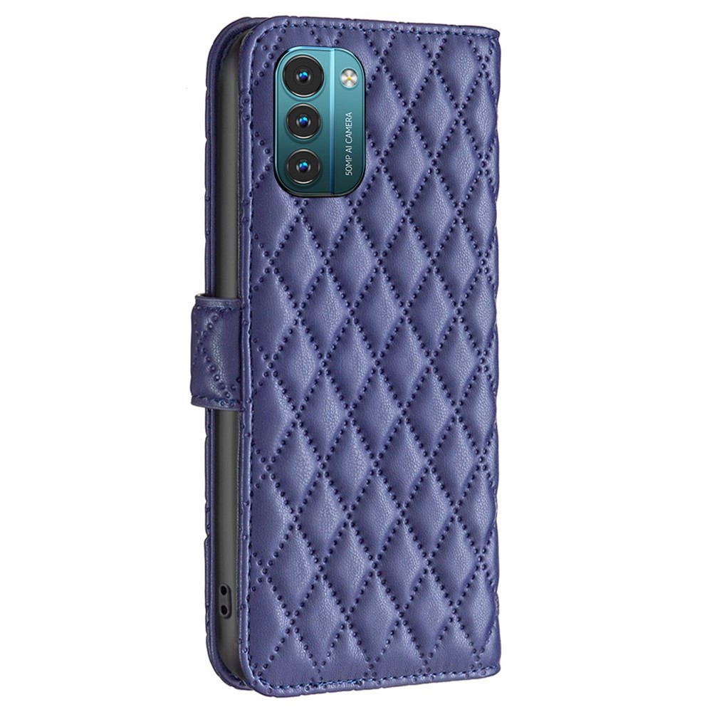 BINFEN COLOR For Nokia G11 / G21 BF Style-14 Imprinted Rhombus Pattern PU Leather + TPU Shockproof Matte Phone Case with Stand Wallet - Blue-8