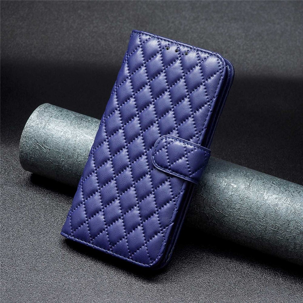 BINFEN COLOR For Motorola Moto G200 5G / Edge S30 BF Style-14 Imprinted Rhombus Pattern Stand Wallet Case PU Leather Matte Anti-scratch Phone Shell - Blue-5