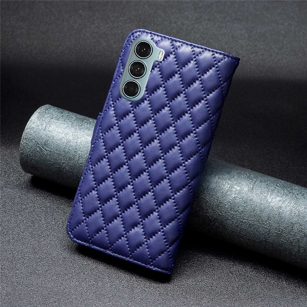 BINFEN COLOR For Motorola Moto G200 5G / Edge S30 BF Style-14 Imprinted Rhombus Pattern Stand Wallet Case PU Leather Matte Anti-scratch Phone Shell - Blue-6