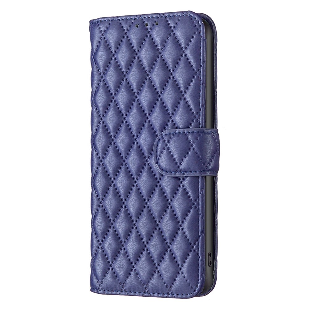 BINFEN COLOR For Samsung Galaxy S21 4G / 5G PU Leather Shell, BF Style-14 Imprinted Rhombus Pattern Wallet Cover Impact Resistant Matte Phone Stand Case - Blue-6