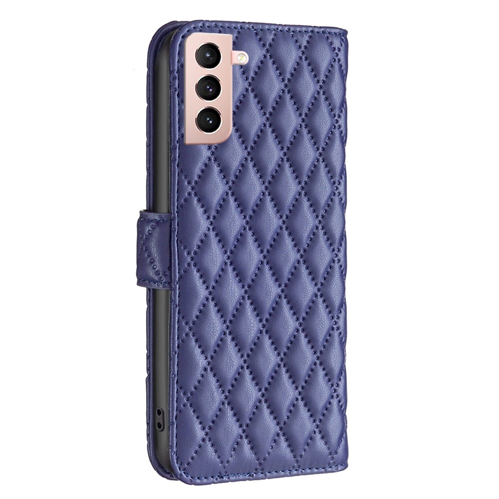BINFEN COLOR For Samsung Galaxy S21 4G / 5G PU Leather Shell, BF Style-14 Imprinted Rhombus Pattern Wallet Cover Impact Resistant Matte Phone Stand Case - Blue-7