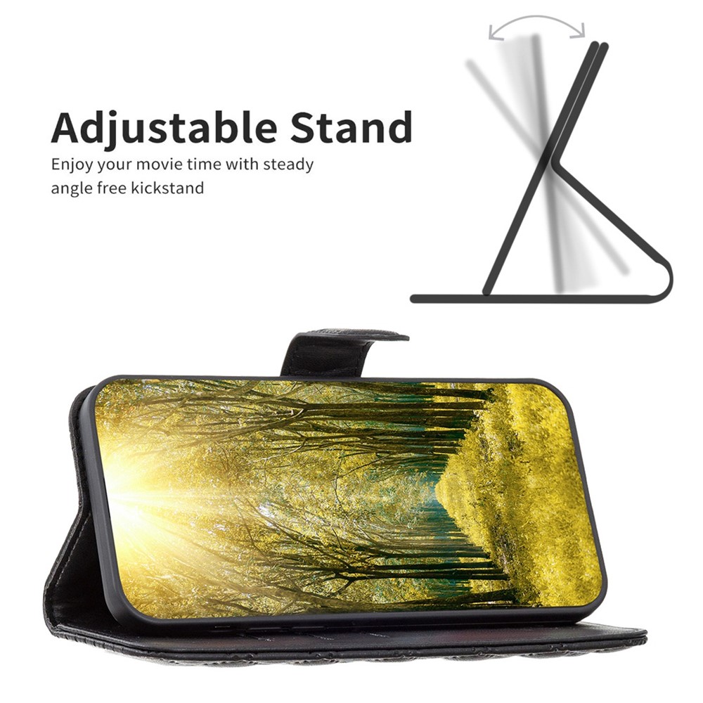 BINFEN COLOR For Samsung Galaxy A52 4G / 5G / A52s 5G PU Leather Shell, BF Style-14 Imprinted Rhombus Pattern Wallet Cover Matte Phone Stand Case - Black-2