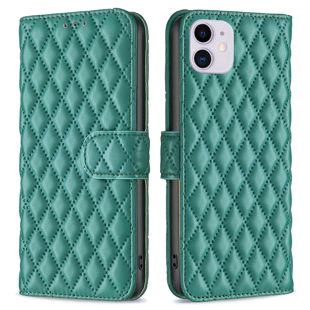 BINFEN COLOR BF Style-14 for iPhone 11 6.1 inch Anti-drop Phone Cover Adjustable Stand Matte Leather Wallet Case with Magnetic Clasp - Green