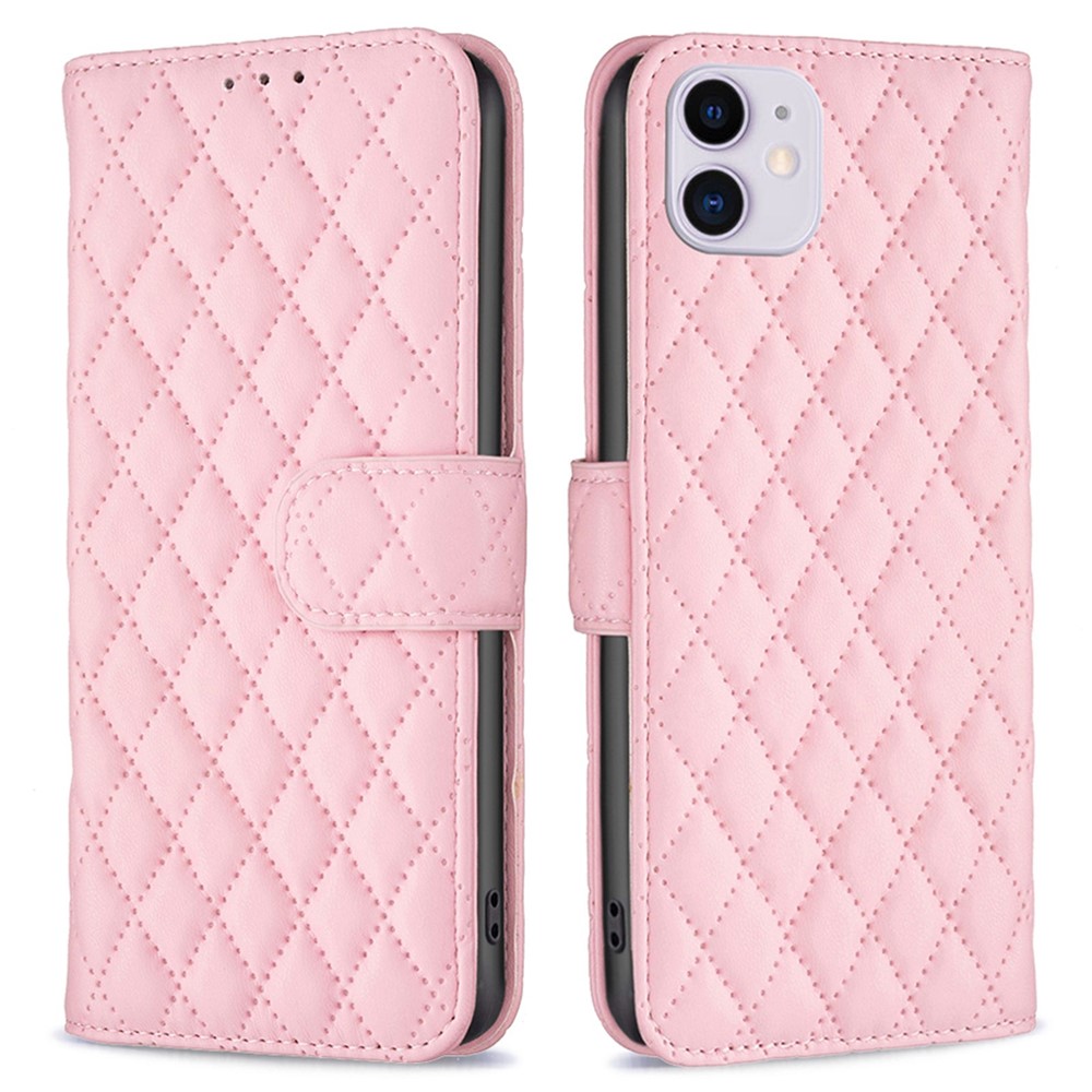 BINFEN COLOR BF Style-14 for iPhone 11 6.1 inch Anti-drop Phone Cover Adjustable Stand Matte Leather Wallet Case with Magnetic Clasp - Pink