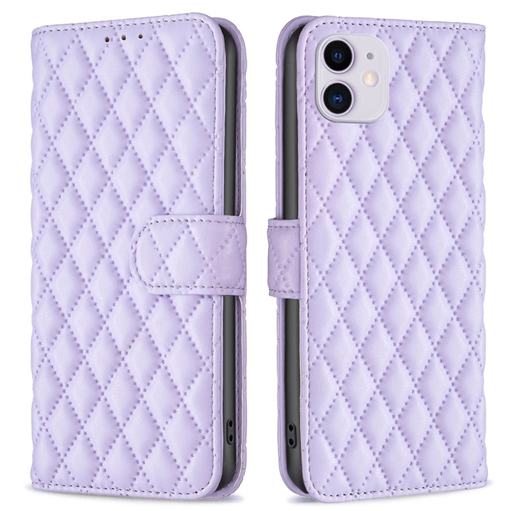 BINFEN COLOR BF Style-14 for iPhone 11 6.1 inch Anti-drop Phone Cover Adjustable Stand Matte Leather Wallet Case with Magnetic Clasp - Purple