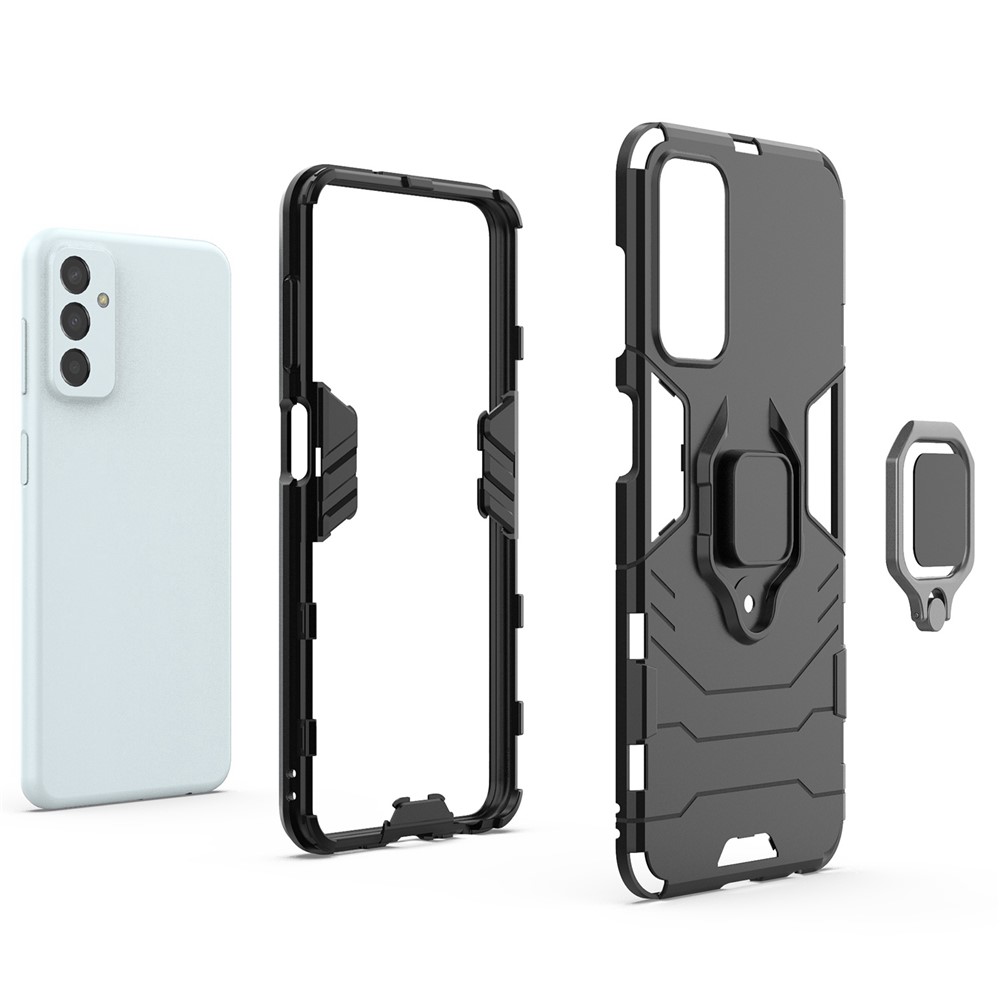 For Samsung Galaxy M13 4G Ring Holder Kickstand Hybrid PC + TPU Cover Shockproof Smart Phone Protective Case - Black-3