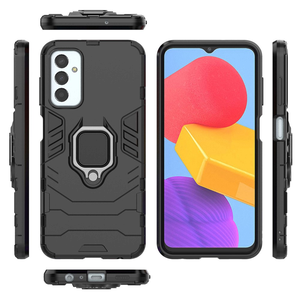 For Samsung Galaxy M13 4G Ring Holder Kickstand Hybrid PC + TPU Cover Shockproof Smart Phone Protective Case - Black-6