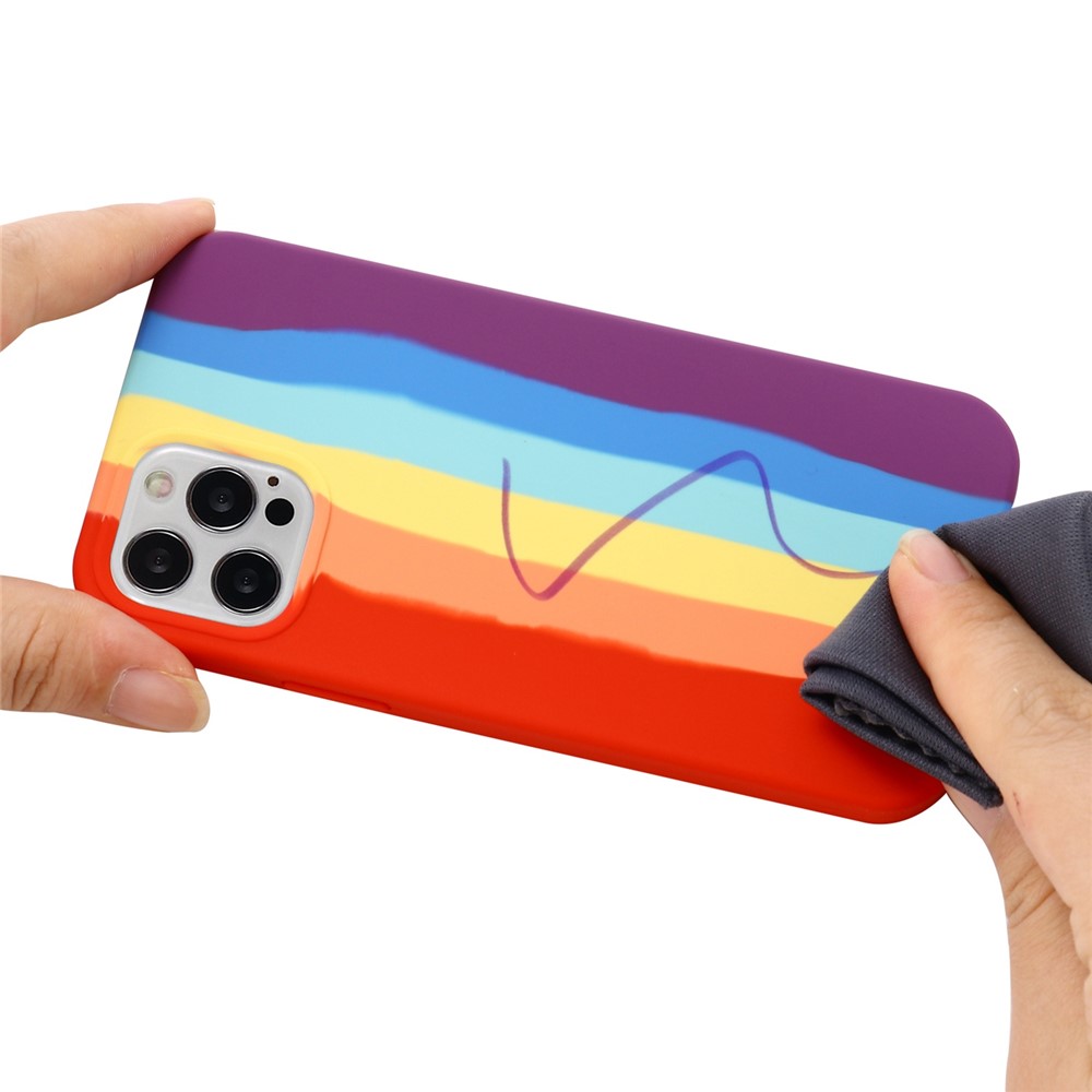 For iPhone 14 Pro 6.1 inch Stylish Rainbow Design Phone Back Cover Liquid Silicone Protective Case - Red-4