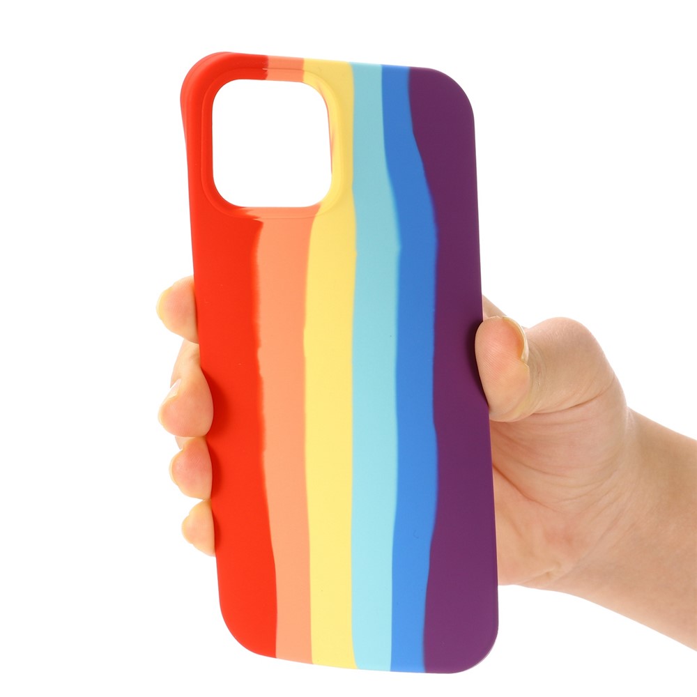 For iPhone 14 Pro Max 6.7 inch Rainbow Design Liquid Silicone Phone Cover Flexible Drop-proof Case - Red-3