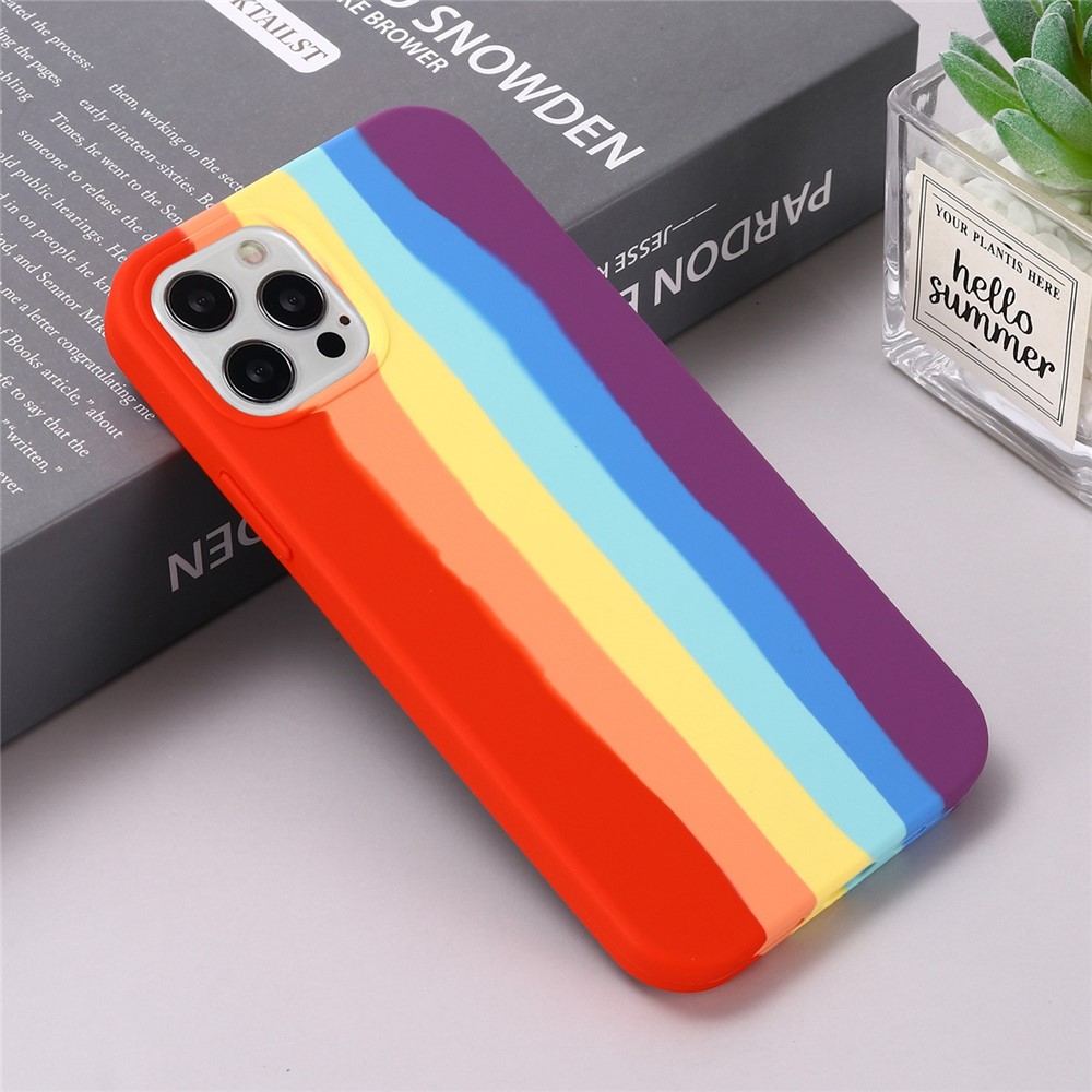 For iPhone 14 Pro Max 6.7 inch Rainbow Design Liquid Silicone Phone Cover Flexible Drop-proof Case - Red-5