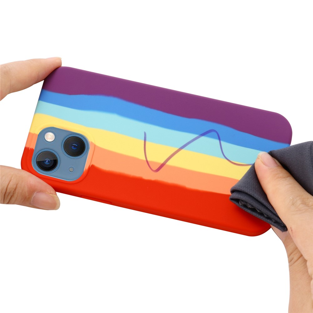 For iPhone 14 Max 6.7 inch Rainbow Design Liquid Silicone Phone Back Cover Anti-scratch Anti-drop Case - Red-4