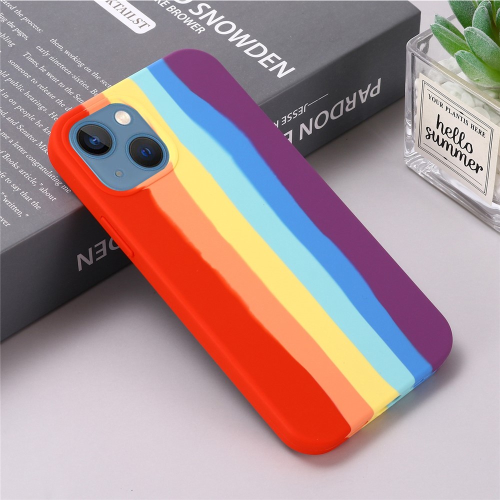 For iPhone 14 Max 6.7 inch Rainbow Design Liquid Silicone Phone Back Cover Anti-scratch Anti-drop Case - Red-5