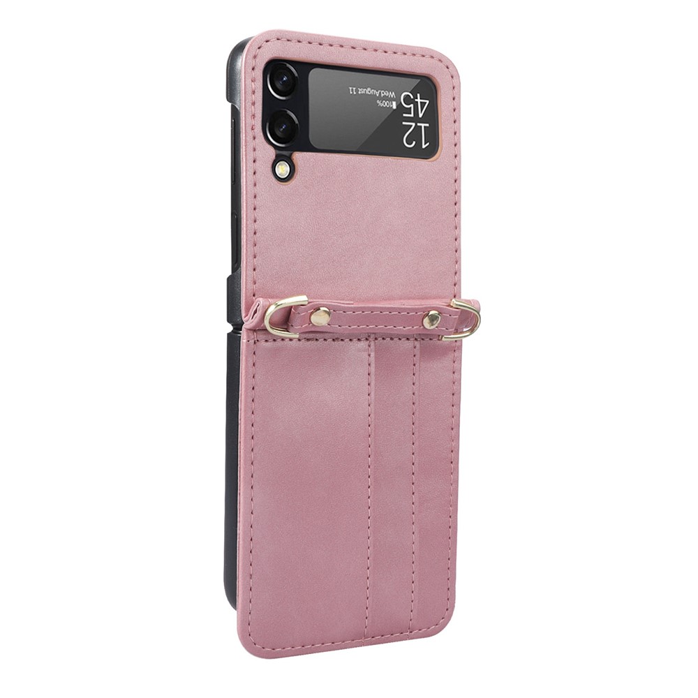 For Samsung Galaxy Z Flip4 5G Phone Cover with One-piece Design Anti-scratch PU Leather + PC Mobile Phone Case with Long Lanyard Card Holder - Pink-5