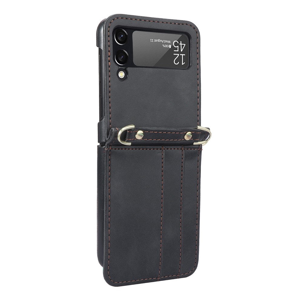 For Samsung Galaxy Z Flip4 5G Phone Cover with One-piece Design Anti-scratch PU Leather + PC Mobile Phone Case with Long Lanyard Card Holder - Black-6