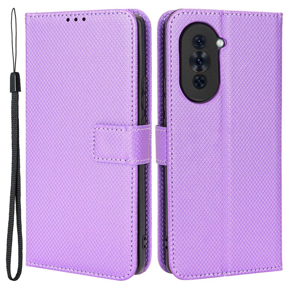 For Huawei nova 10 Pro 4G Diamond Texture PU Leather Phone Cover Wear-resistant Stand Wallet Feature Case with Wrist Strap - Purple-1