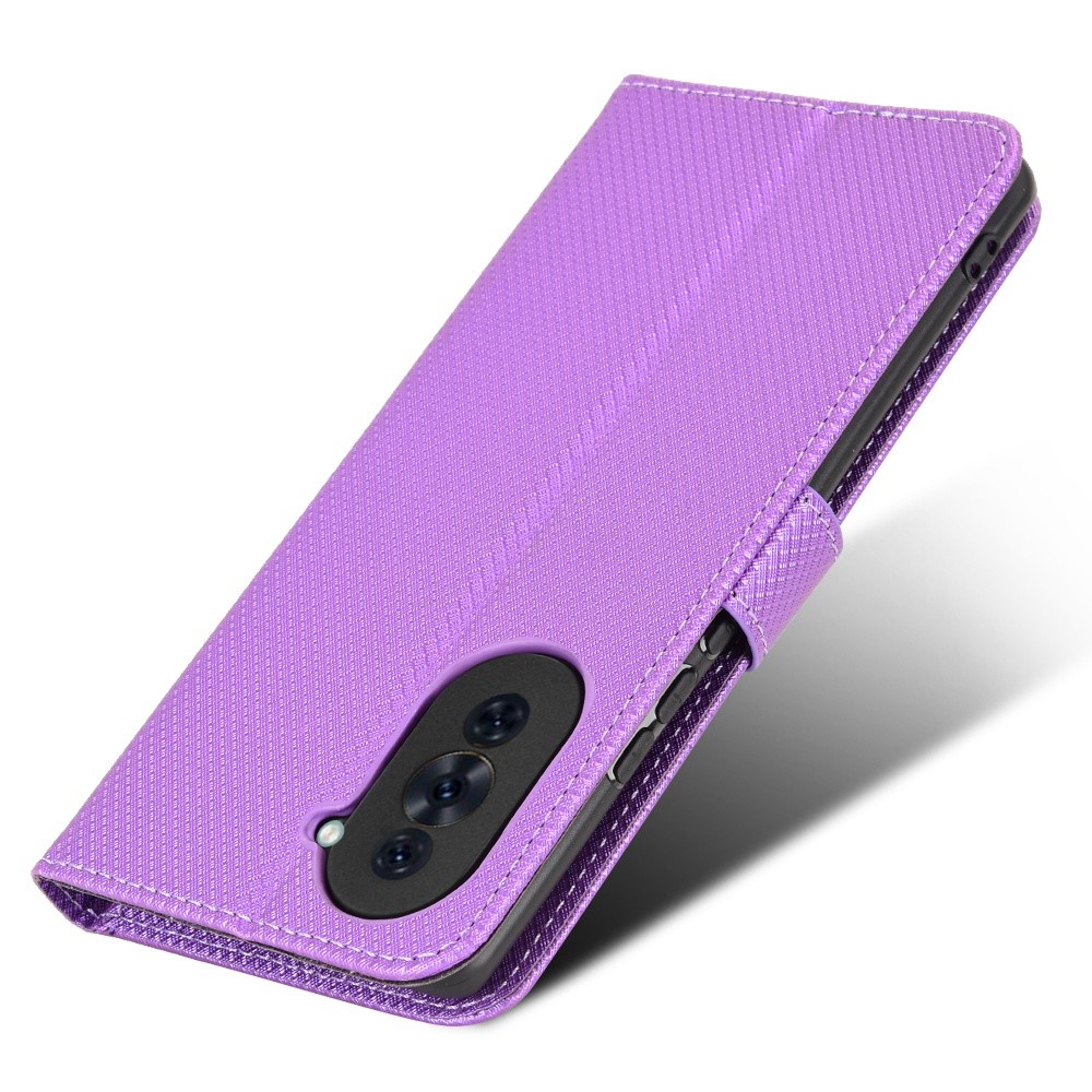 For Huawei nova 10 Pro 4G Diamond Texture PU Leather Phone Cover Wear-resistant Stand Wallet Feature Case with Wrist Strap - Purple-5